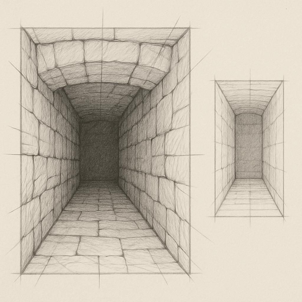 A narrow, dark interior that communicates claustrophobia